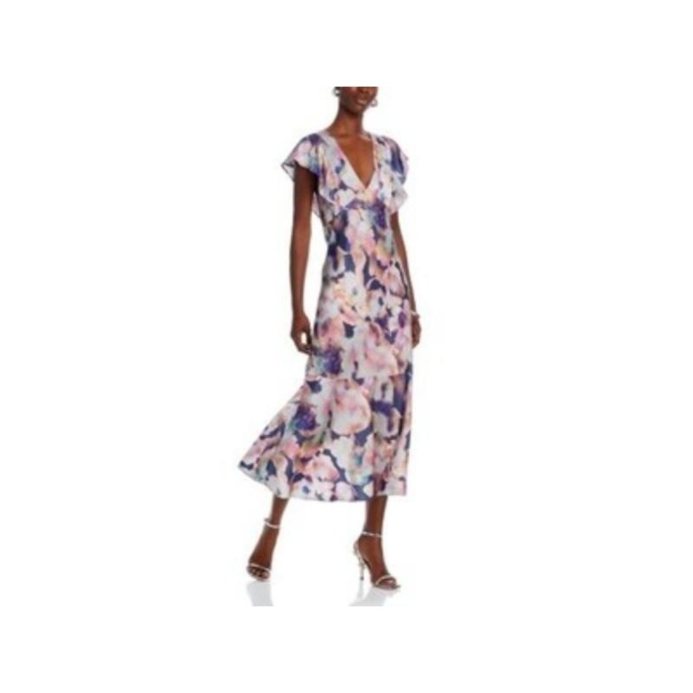 DINA Dress V-Neck Floral Flutter Sleeve - Midnight Verbena -  RT $268  (XS)